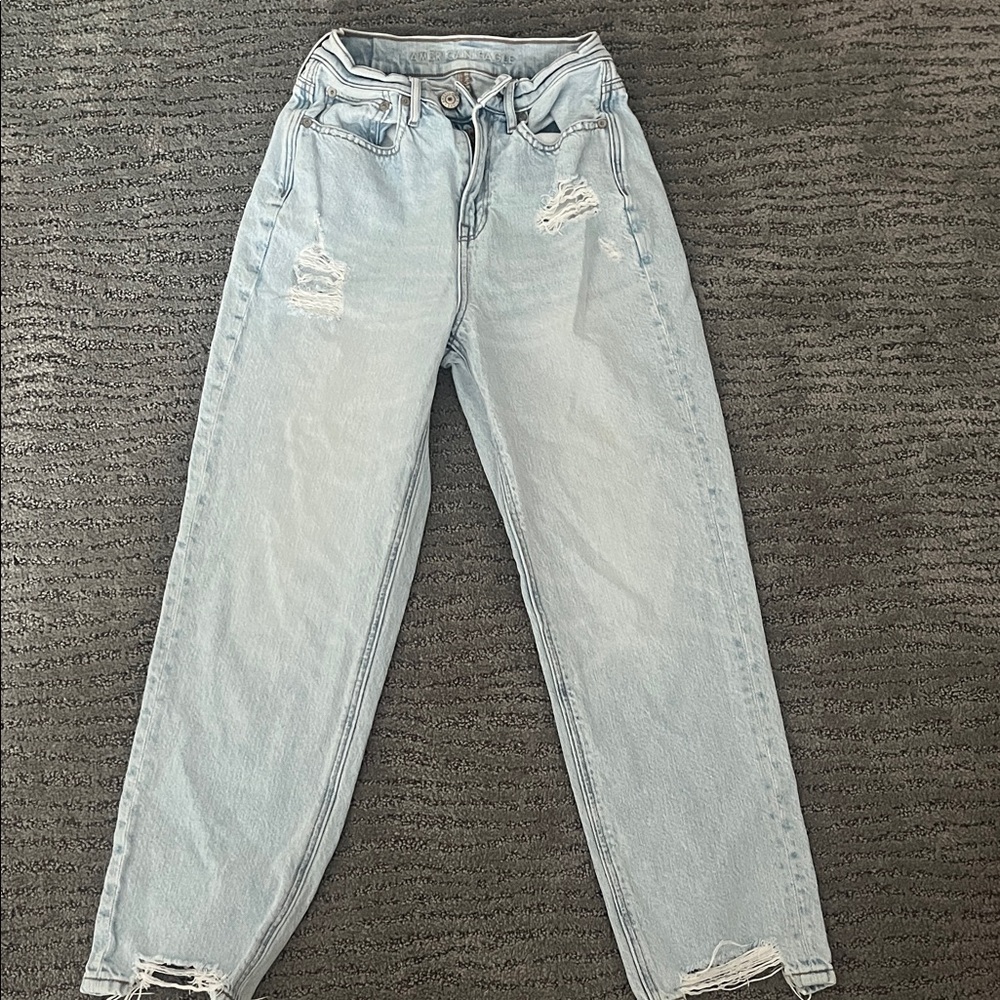 American Eagle Outfitters Light Blue Distressed Straight Leg Jeans